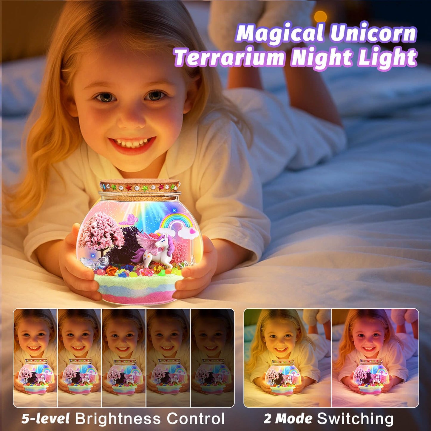 kiddgroo Unicorn&Ocean Light Up Terrarium Kit for Kids,Unicorn & Sea Animal Toys Birthday Gifts for Kids Ages 4-12 Year Old, DIY LED Night Light Craft Kit