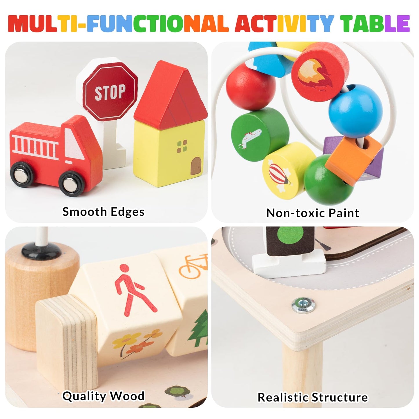 Activity Table for 1+ Year Old, Montessori Wooden Toys for Toddlers 1-3, 8 in 1 Baby Activity Table, Educational Sensory Bead Maze Toys for Babies, Learning Shape Sorter, Birthday Gifts Girls Boys
