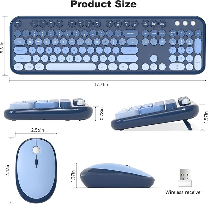 Wireless Keyboard and Mouse Combo, MOWUX Colorful Computer Full Size 2.4G Plug and Play Wireless Typewriter Keyboard and Mouse Set for Computer, Desktop, PC (Sea Blue Gradient)