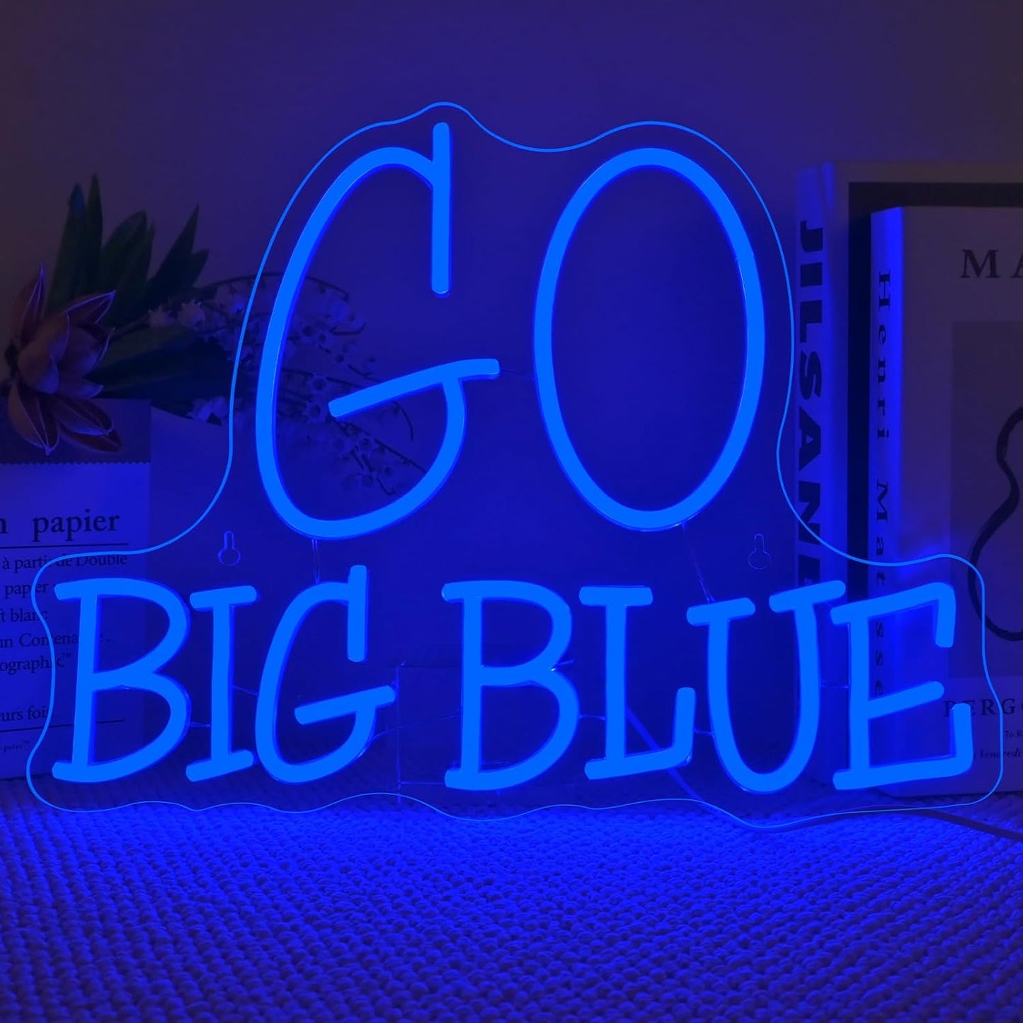 WLHOPE Go Big Blue Neon Sign Led Signs for Party Wall Decor, Neon Lights Transparent Acrylic Board Sign for Man Cave Bar Game Room Decoration