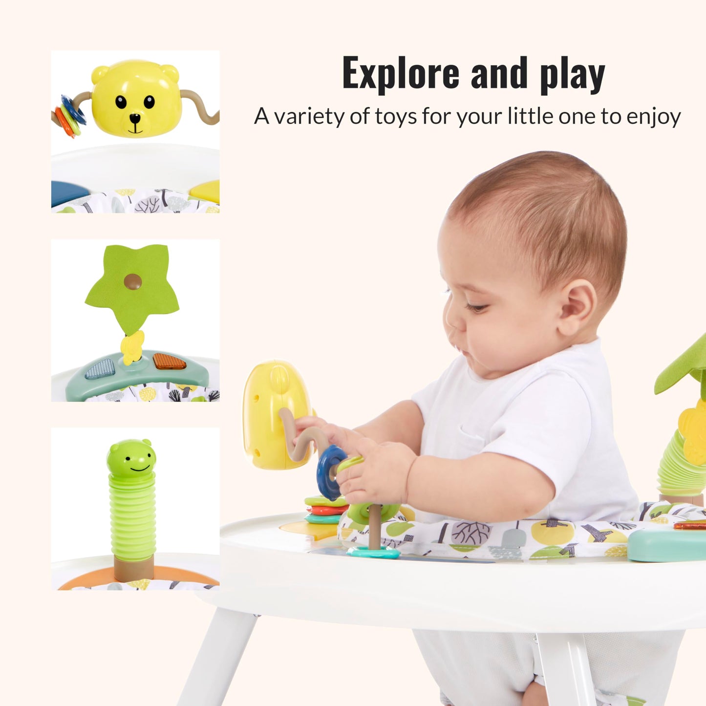 Dream On Me Curio Sit N Seek Baby Activity Center in Lime, 2 in 1 Activity Center and Play Table with 3 Detachable Toys and Music, 3 Level Height Adjustable Positions Activity Center for Baby
