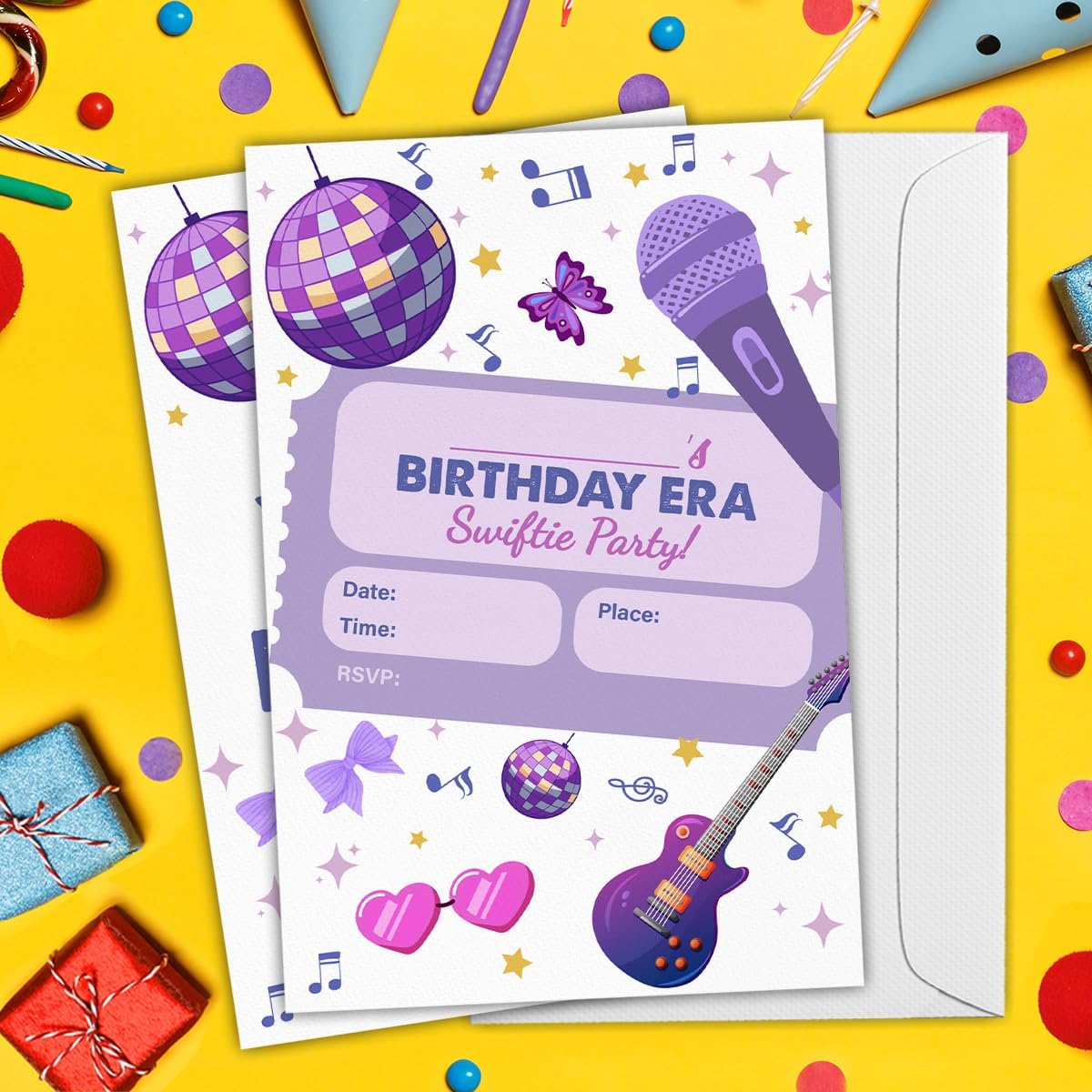 Music Singer Birthday Invitations for Teen Girls, In My Birthday Era Disco Theme Birthday Party Fill in Invites Cards With Envelopes (20 Count), Double Sided Design