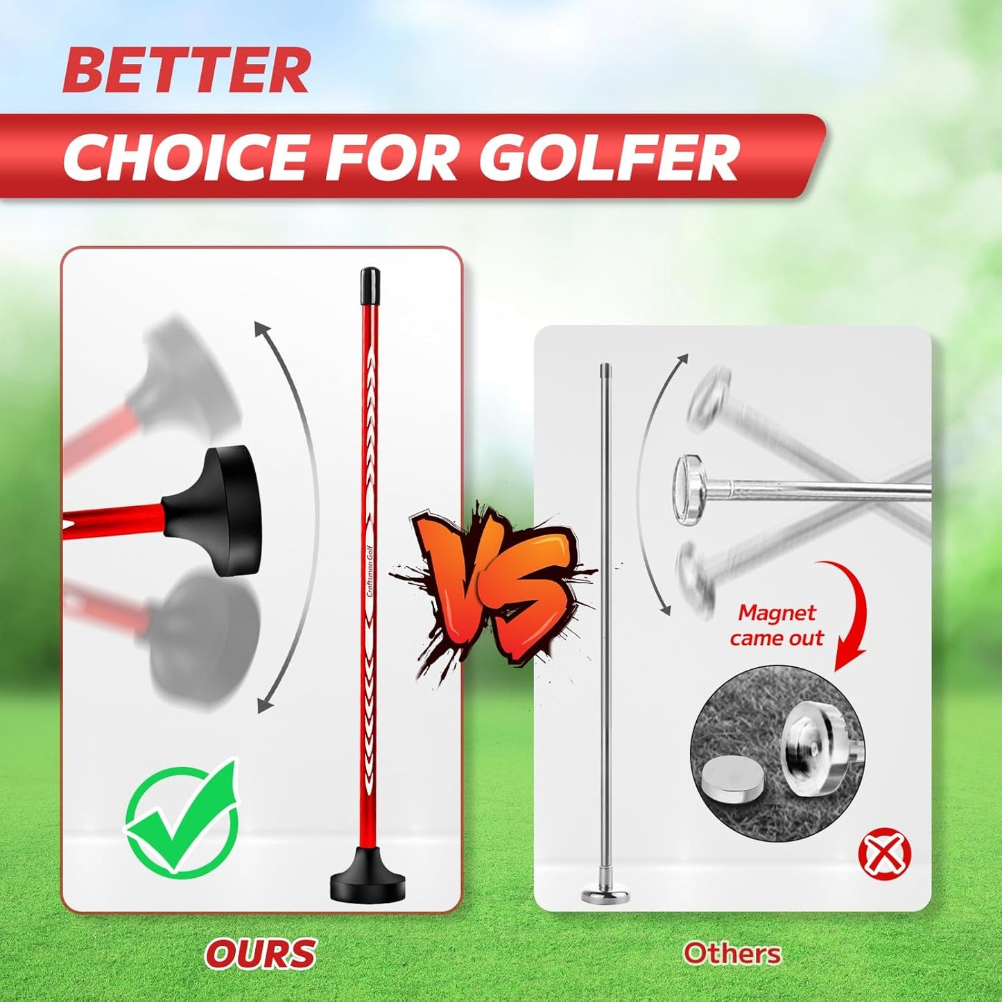 CRAFTSMAN GOLF Club Face Magnet Alignment Tool for Aiming, Golf Magnetic Alignment Sticks Rods for Golf Training Aid Face Pointer 10"