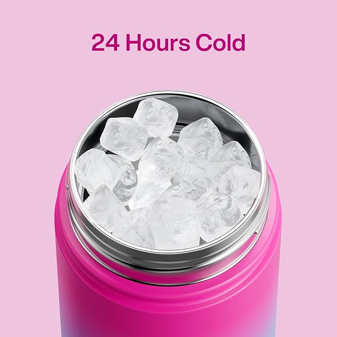 ENCOOL Insulated Water Bottle with Straw Stainless Steel Water Bottle, Leak-Proof, BPA-Free, Double Wall Vacuum Keeps Cold for 24 Hours for Sports, Travel, School (18 oz, Lime Sorbet)