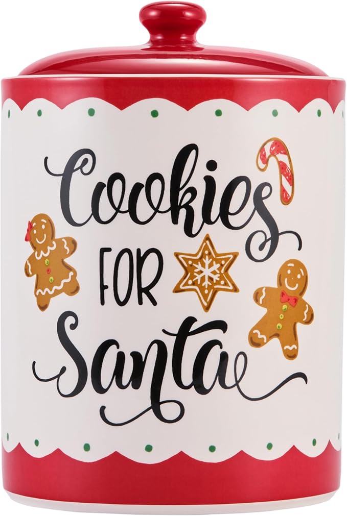 Bico Gingerbread Man Cookies For Santa Ceramic 9 inch Air Tight Storage Jar, Dishwasher Safe, for Christmas Eve
