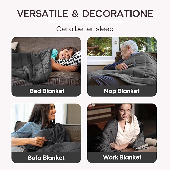 ZonLi Weighted Blanket for Adults (48"x72", 12lbs, Dark Grey) Twin Size High Breathability Cooling Heavy Blanket, Soft Material with Premium Glass Beads, All-Season, Easy Care