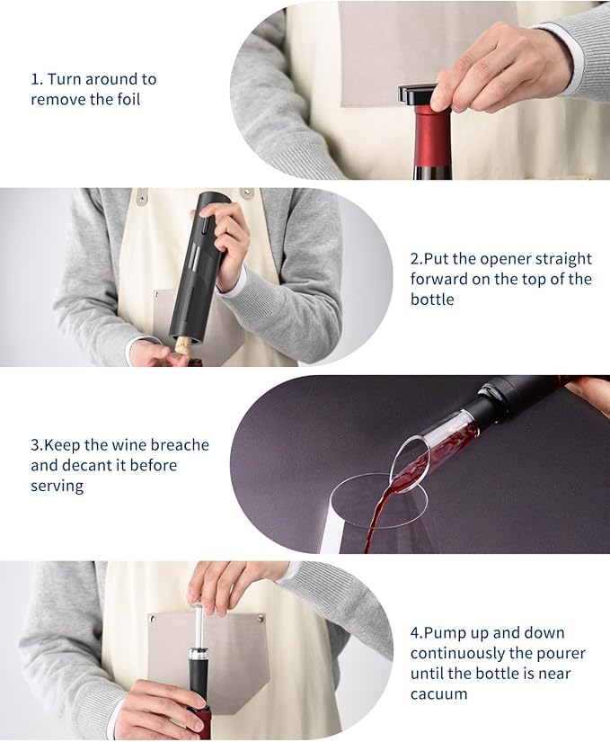 CIRCLE JOY Electric Wine Bottle Opener Set Rechargeable Wine Corkscrew Cordless Wine Opener Gift Set with Charging Base, Foil Cutter, Wine Aerator Pourer and Vacuum Wine Stopper