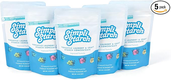 Simpli Starch® Dissolvable Starch Powder Mix. Makes Two Full 64 Oz Liquid Starch. Perfect For Laundry and Ironing, Add Directly to Your Washer. Ideal for Paper Mâché, Silly Putty, Playdough - 8oz (5)