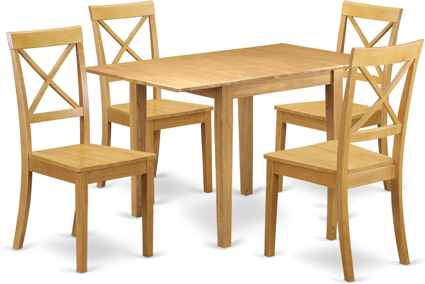 East West Furniture NDBO5-OAK-W 5 Piece Kitchen Table Set for 4 Includes a Rectangle Dining Room Table with Dropleaf and 4 Solid Wood Seat Chairs, 30x48 Inch, Oak