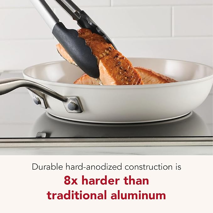 KitchenAid Hard Anodized Ceramic Induction Nonstick Pots and Pans with Saucepans, Frying Pans, Stockpot, and Lids, Dishwasher Safe, 9 Piece Cookware Set with Stainless Steel Handles - Porcelain White