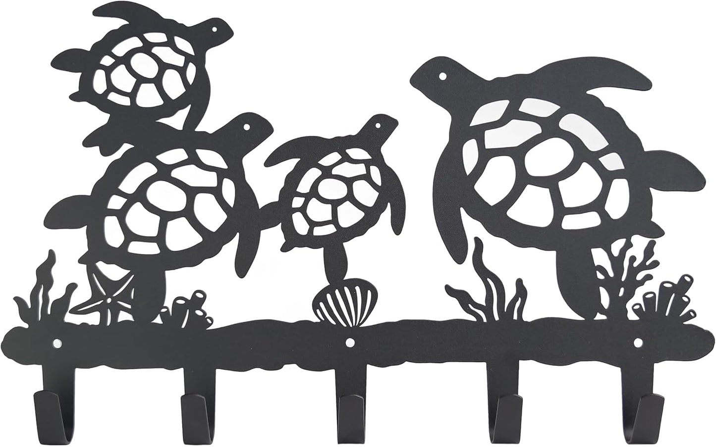 Metal Sea Turtle Coat Hooks Wall Mount-Sea Turtle Hangers and Key Holder-Clothes Hat Rack and Backpack Hanger Decor for Storage, Living Room, Hallway, Office Gift (Black)
