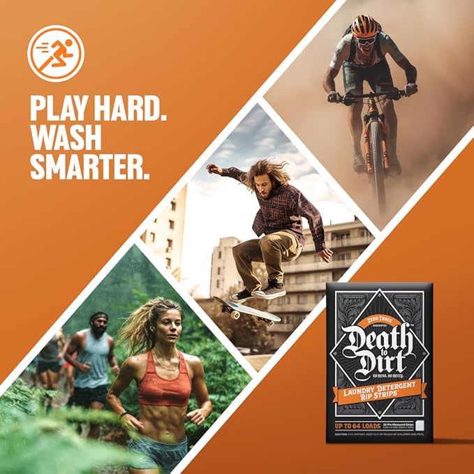 Death to Dirt Laundry Detergent Sheets, 64 Loads, Tough on Stains and Odors, Gentle on Skin and Fabric, Plant-Based & Eco-Friendly, Zero Trace Unscented, 32ct