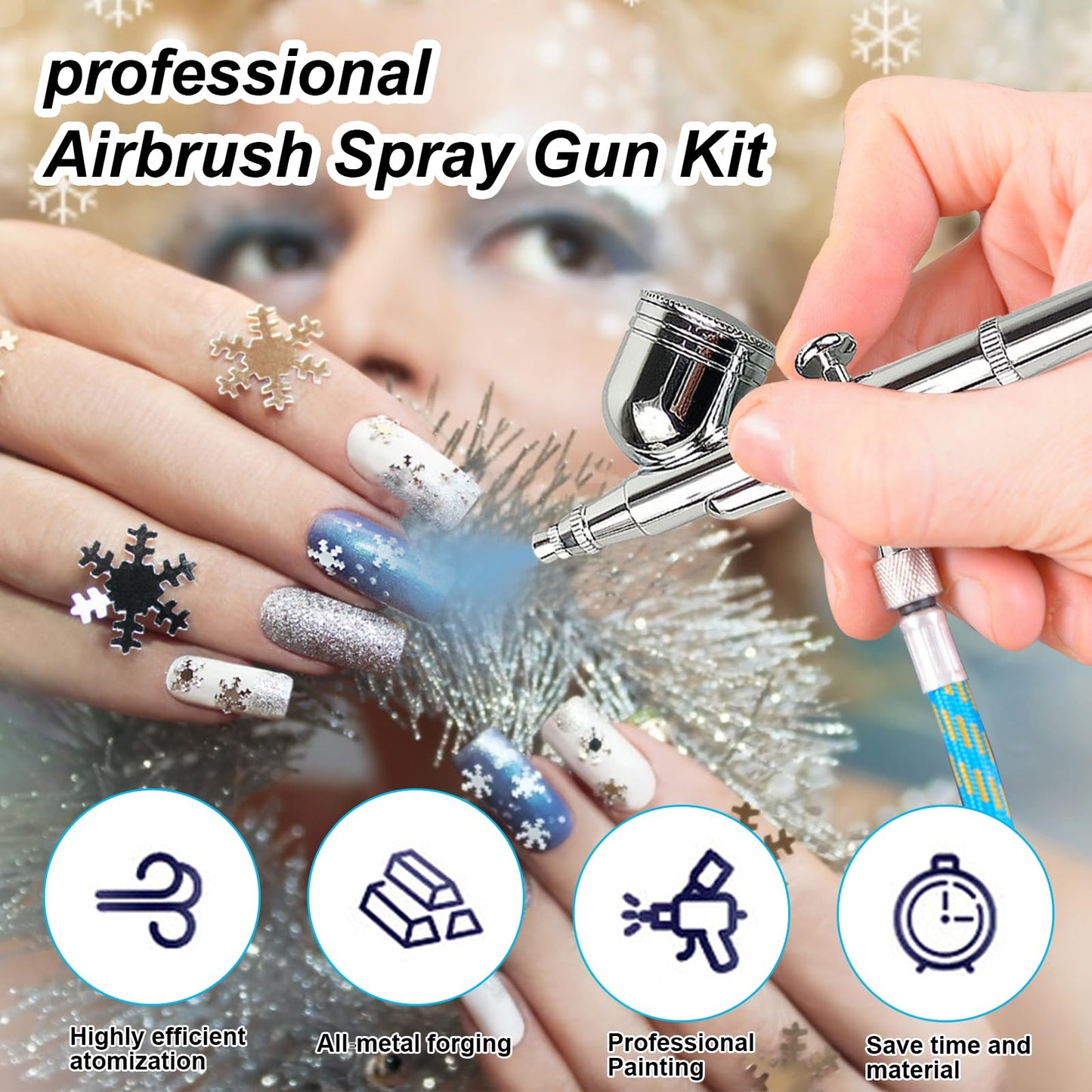 Air Brush 0.3mm Gravity Feed Dual-Action Airbrush Paint Spray Gun Kit Set Airbrush Kit Air Brush Painting Set for Nails Painting Art Craft