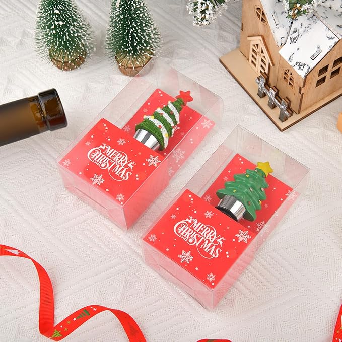 1Pack Christmas Tree Wine Bottle Stoppers, Thanksgiving Halloween Easter Holiday Decor - Resin Handmade Decorative Wine Stoppers - Wine Gift for Hostess - Cute Wine and Beverage Corker Bottle Sealers