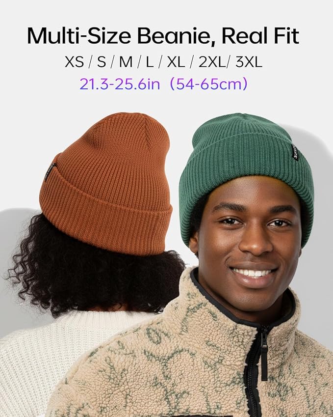 Zylioo Oversize Beanie Hats, XXL Big Size Ribbed Knit Cuffed Winter Hat for Cold Weather, Warm Skull Watch Cap