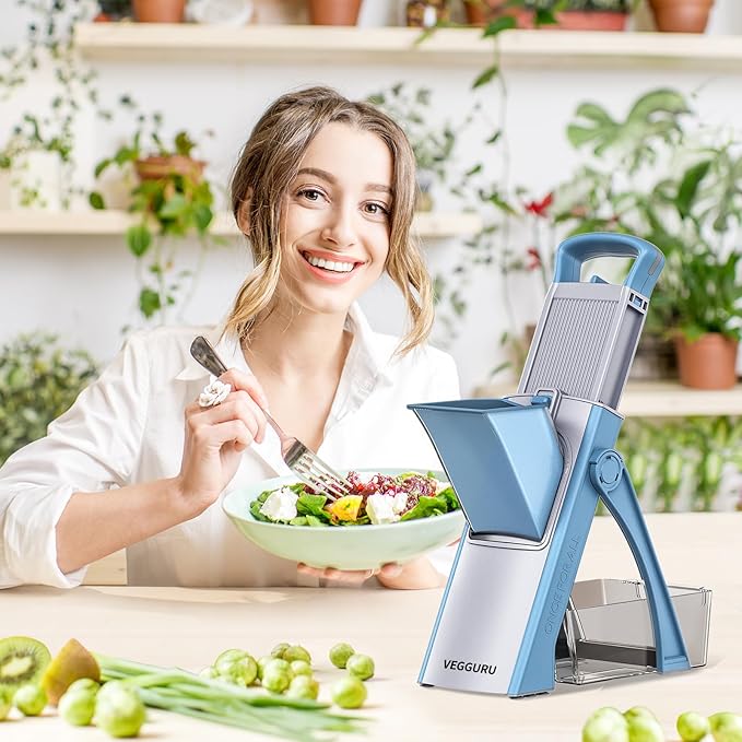 Safer Mandoline Food Slicer, Thickness Adjustable Vegetable Chopper, Onion Slicer Tomato Cutter Dicer, Multifunctional Kitchen Food Fruit