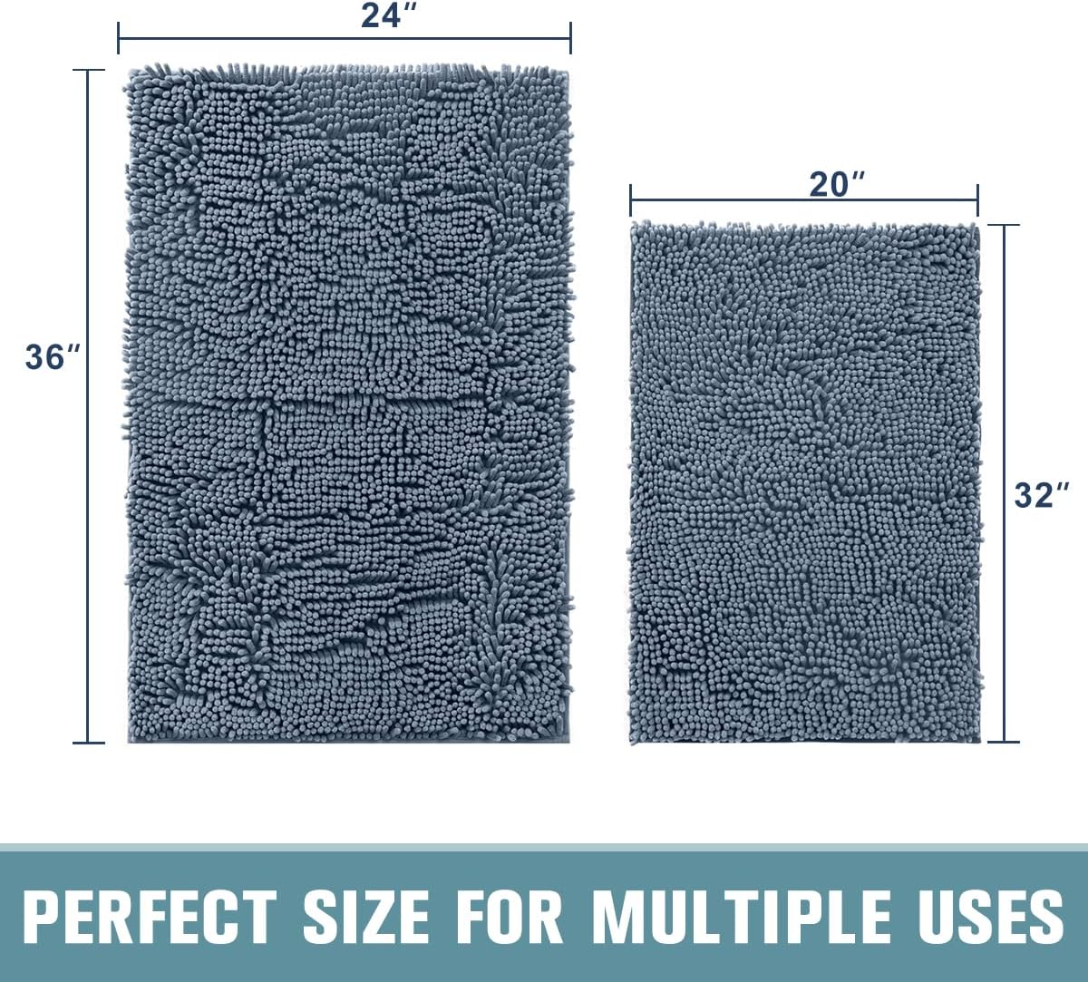 SONORO KATE Bathroom Rug,Non-Slip Bath Mat,Soft Cozy Shaggy Thick Bath Rugs for Bathroom,Plush Rugs for Bathtubs,Water Absorbent Rain Showers and Under The Sink (Lake Blue, 36" x 24" Plus 32" x 20")