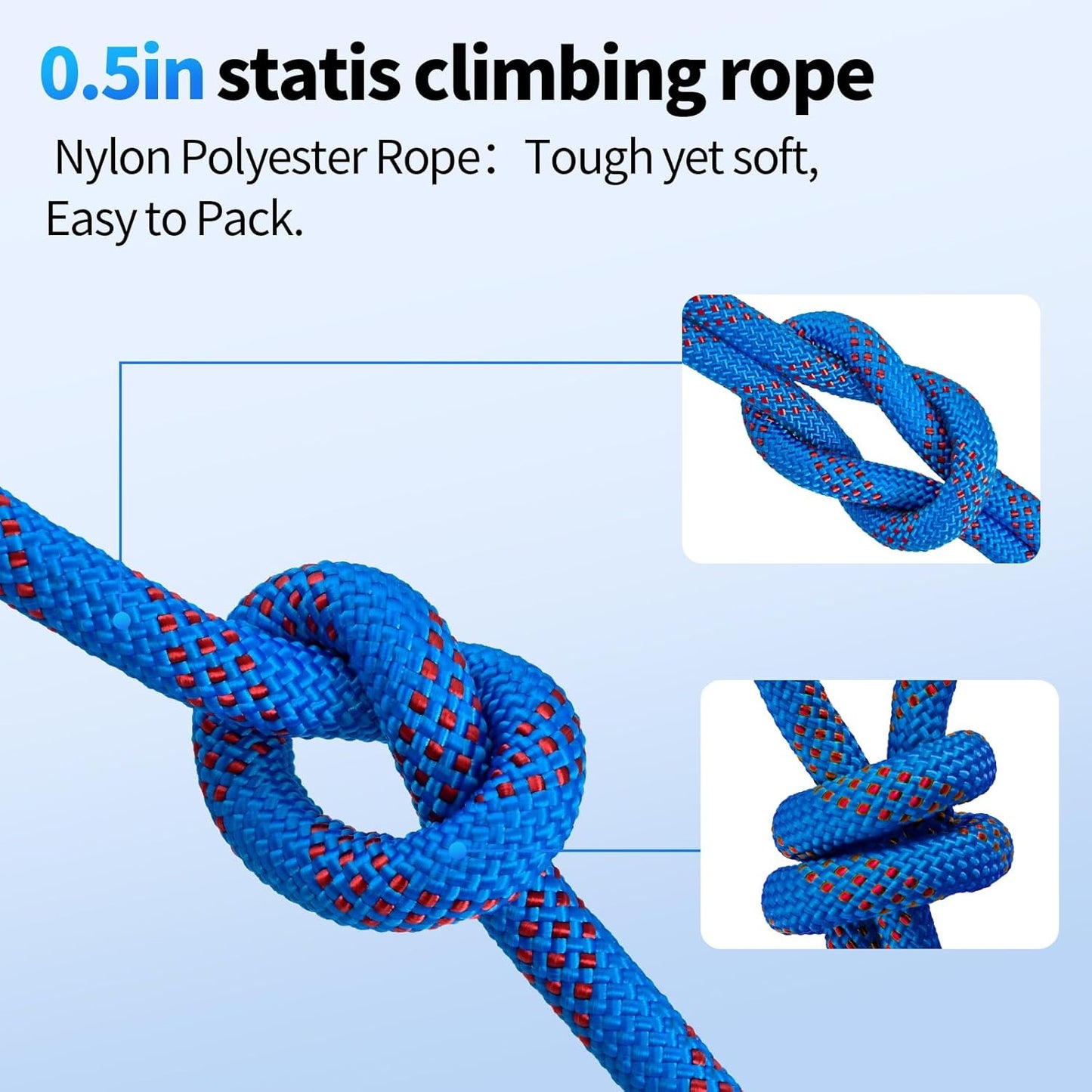 100Ft 1/2 Inch Heavy Duty Climbing Rope - for Tree Swing, Pulling, Outdoor & Gym Use (Blue)
