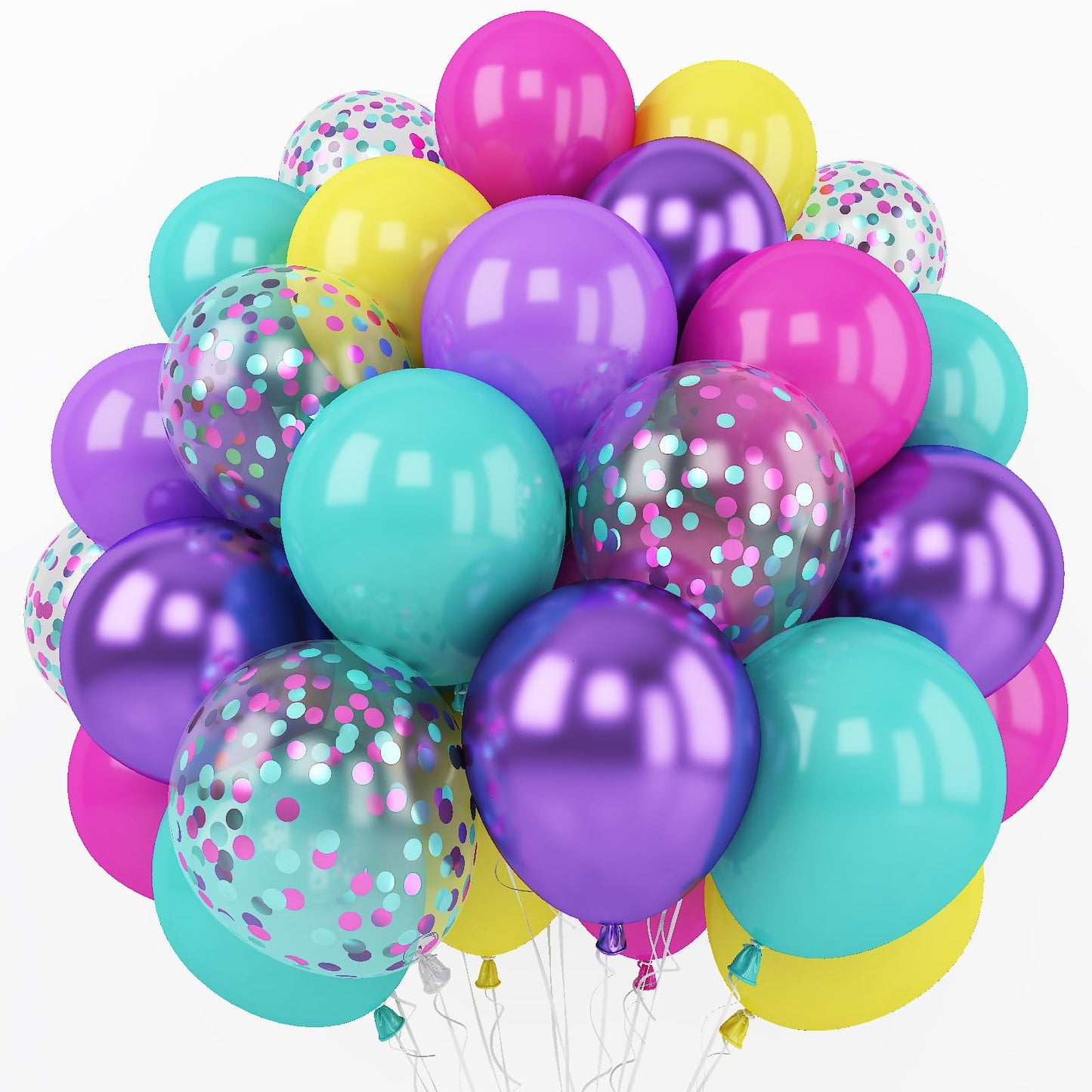 Pink Blue Purple Balloon, 60 Pcs 12 Inches Hot Pink Metallic Purple Teal Yellow Balloons Confetti Balloons for Kids Magic Theme Birthday Decoration Baby Shower Girls Music Party Supplies