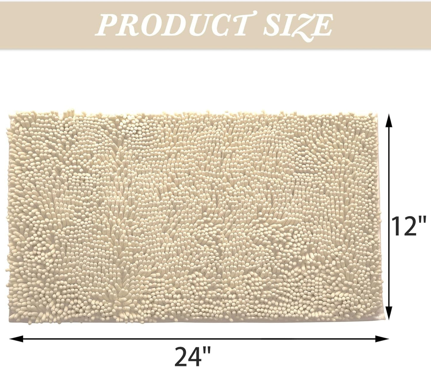 Non-Slip Bath Rug,Extra Soft Microfiber Bedroom Shag Carpet with Anti-Slip Backing,Water/Dust Absorbent Fast Dry Shower Mat,Sound Insulated Stairs Pad,Machine Washable (Beige,12 x 24 Inches)
