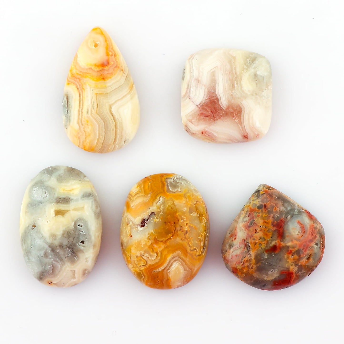 CRYSTALINES 5pcs, Wholesale Natural Botswana Agate Gemstones, Bulk Flatback Cabochon Stones, DIY Crafts & Design, Jewelry Making, Wire Wrapping, Chakra Healing Crystals, Gem Collection