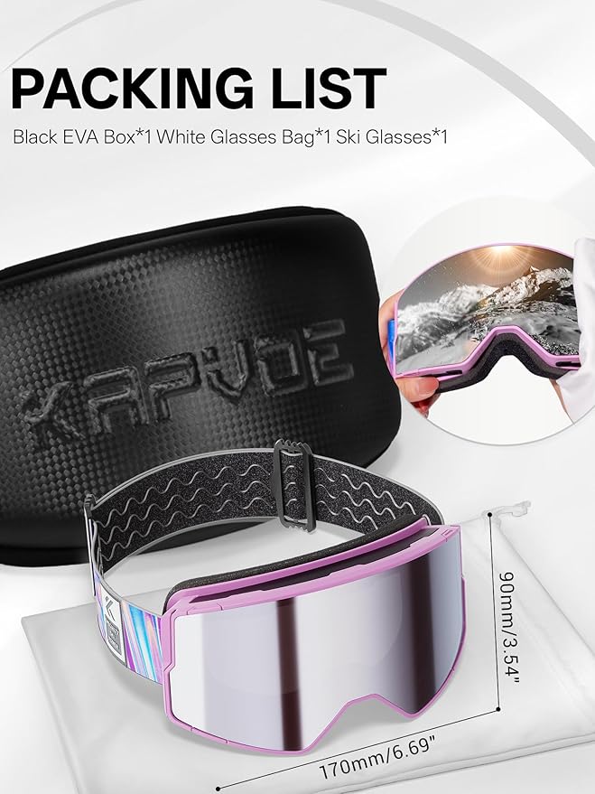 KAPVOE Ski Goggles Photochromic & Color Anti-fog UV400 Protection OTG Snowboard goggles Suitable for Men Women K722