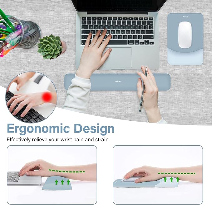 MOSISO Wrist Rest Support for Mouse Pad&Keyboard Set, Rectangular Ergonomic Mousepad Non-Slip Base Home/Office Pain Relief&Easy Typing Pad with Neoprene Cloth&Raised Silicone Lining, Aquamarine