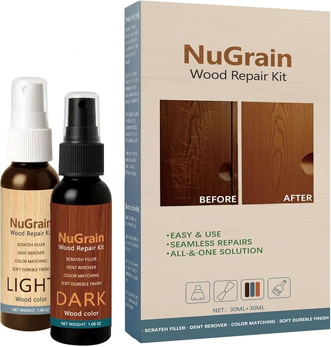 NuGrain Wood Repair Kit, Professional Wood Floor Scratch Repair,Easy-Fix Wood Furniture Repair- Restores Wood Scratch, Covers Nicks, Hides Minor Defects, Restore a Finish for Wood