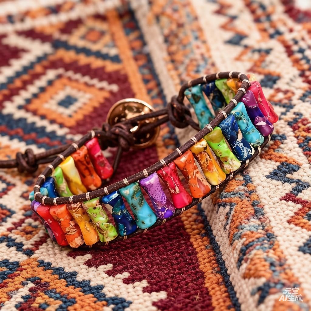 Lixdrem Boho Bracelets for Women Handmade Natural Stone Bracelet with Adjustable Leather Wrap Friendship Jewelry Inspirational Gifts for Women Friends