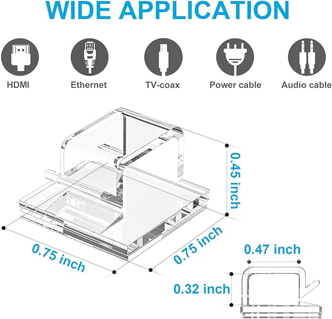 100 PCS Cable Clips (Clear, Large), Adhesive Wire Cord Clips for Wall, Wire Holders Cord Organizer for Cable Management, Christmas Light Clips for Outsoor String Lights, Car Dash Cam, Ethernet Cable