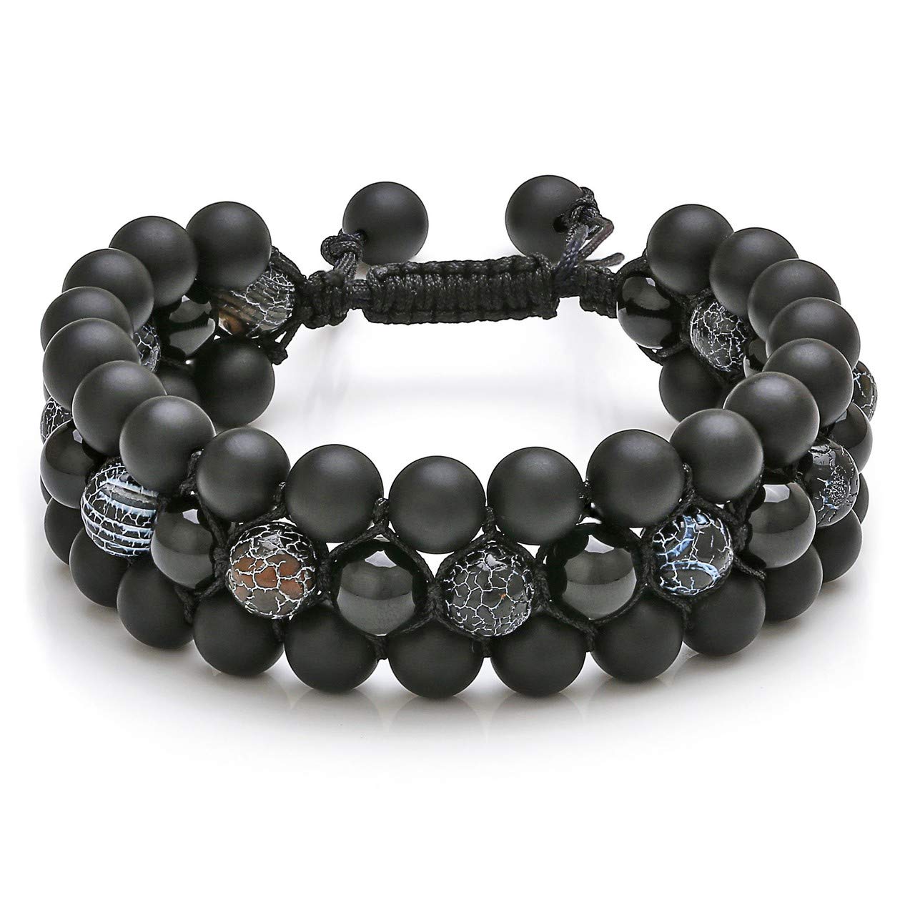 Top Plaza Mens Lava Rock Stone Essential Oil Diffuser Bracelet Chakra Yoga Healing Crystal Bracelet Natural Gemstone Beads Anxiety Bracelets Braided - Matte Black Agate + Dragon Stone