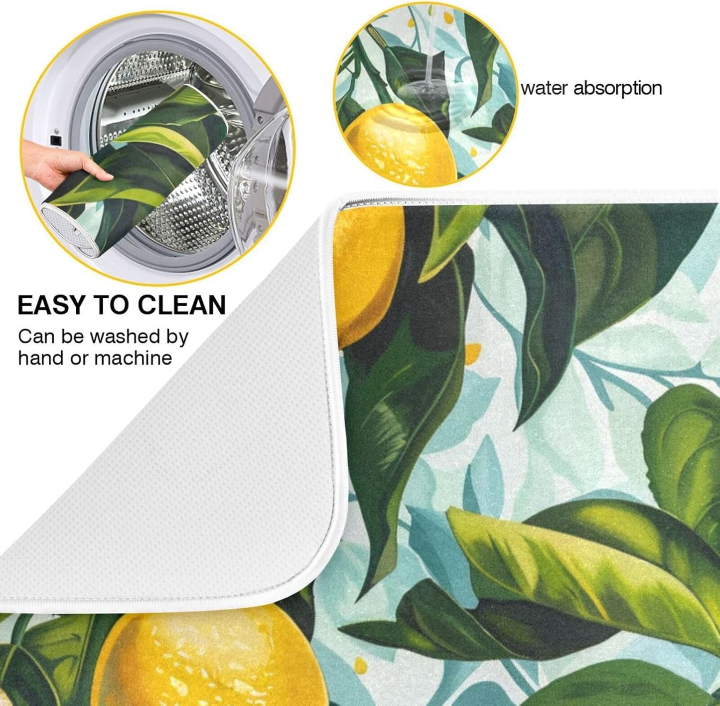 ALAZA Dish Drying Mat, Lemon Leaves Absorbent Dish Drying Pads for Kitchen Countertop 18 x 24 inches