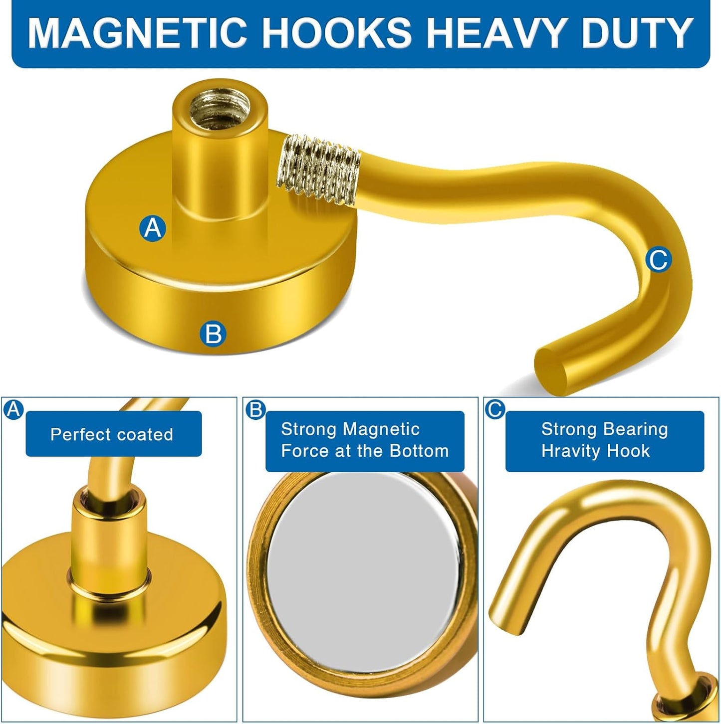 LOVIMAG Cruise Essentials, 50Lbs Yellow Magnet Hooks for Cruise Cabin, Strong Magnetic Hooks for Hanging, Refrigerator, Celling,Grill, 4 Pack