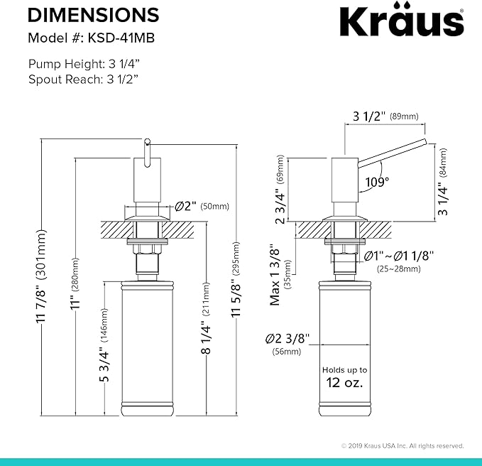 Kraus Kitchen Soap Dispenser 12 oz of Liquid, KSD-41MB
