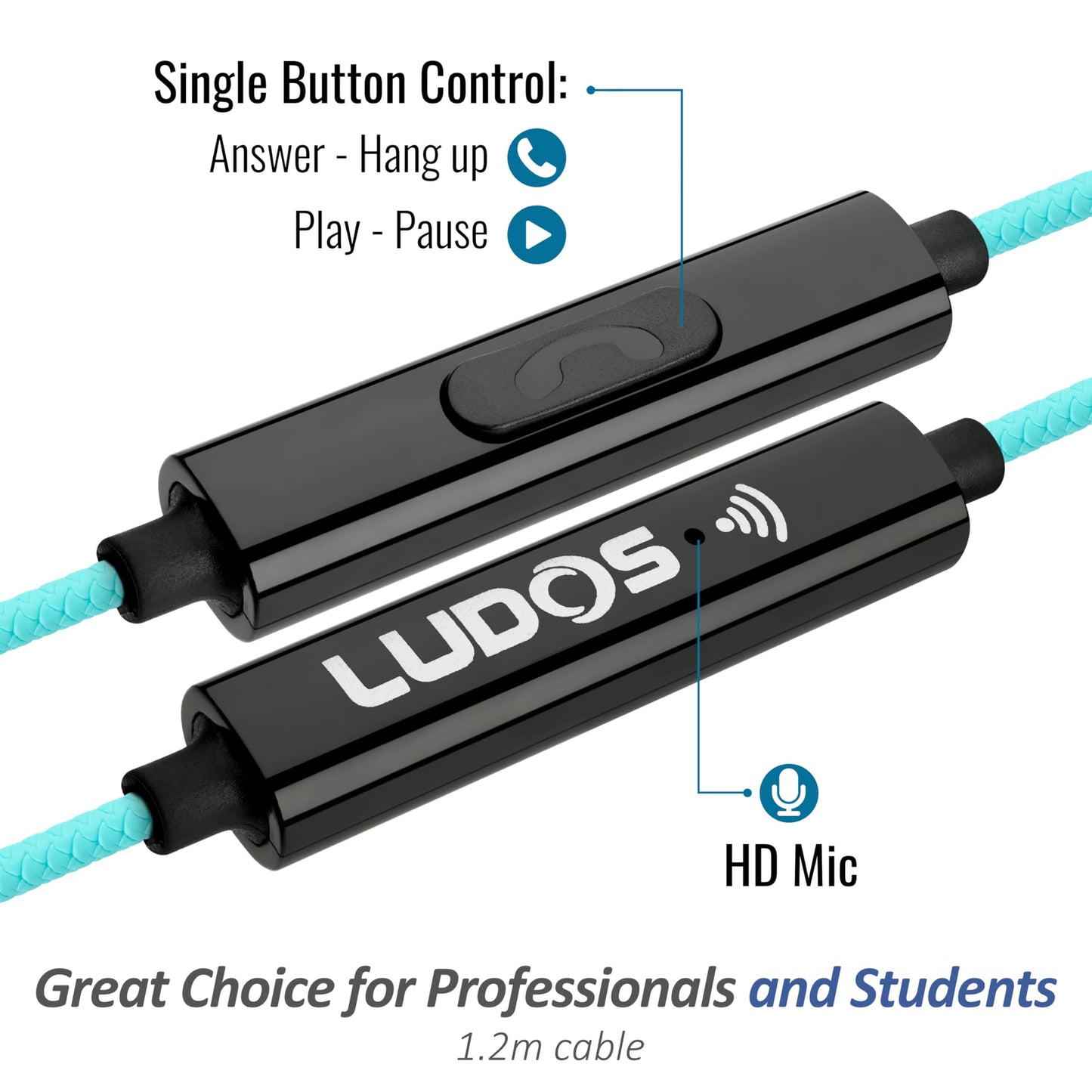 Ludos Clamor Wired Earbuds In-Ear Headphones, 5 Years Warranty, Earphones With Mic, Noise Isolating Ear Buds, Memory Foam For Ip