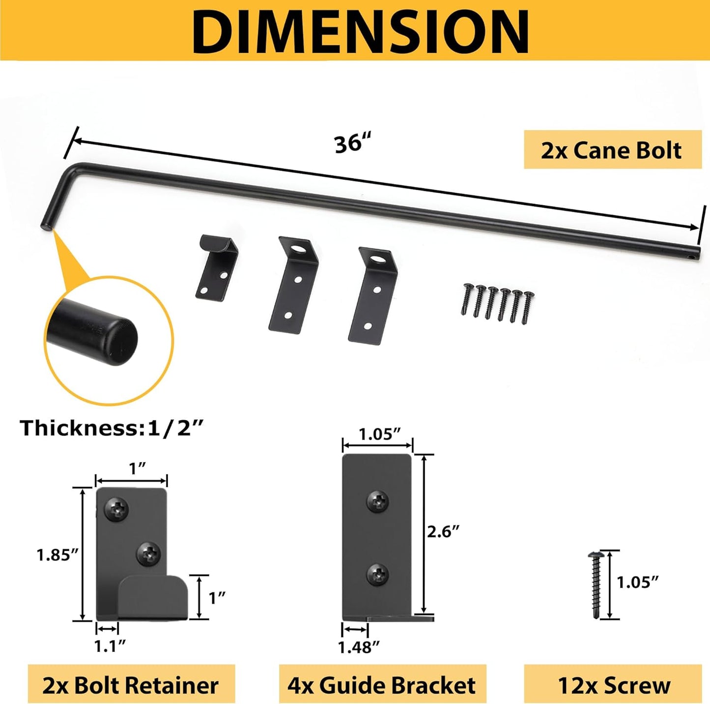 36" Heavy Duty Cane Bolts for Gates with Upgraded Square Hardware Gate Drop Rod with Black Finish for Wood PVC Vinyl Fences Gates, Double Doors-2 Pack