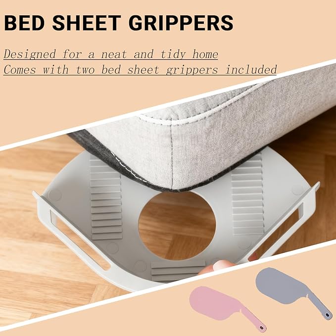 Bed Sheet Holders & Tucker Tool: 6-Piece Set with Sheet Tucker Tool and Heavy Duty Non-Slip Grippers, Sheet Fasteners Keep Fitted Sheet Firm &Tight on Mattress, Secure Lock Corners for Adjustable Beds