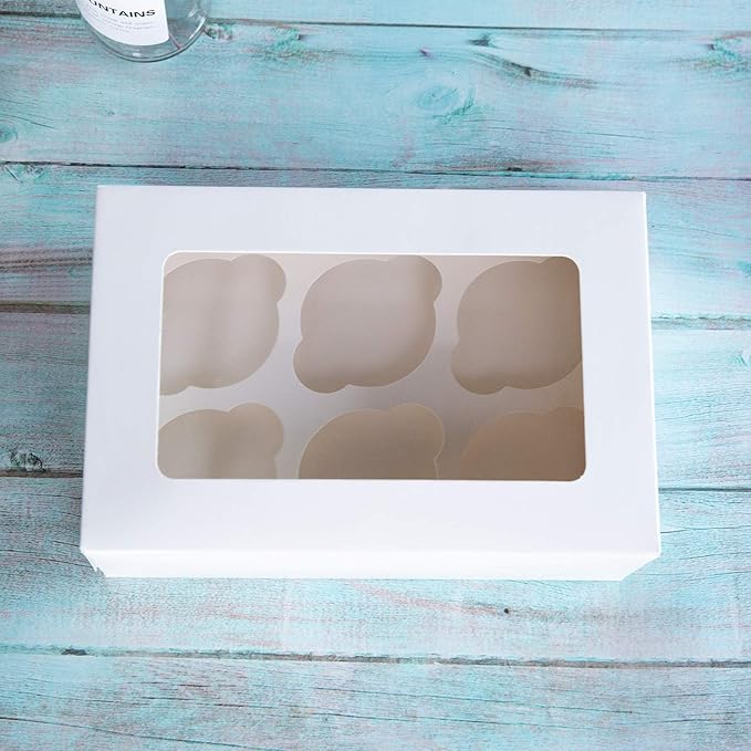 ONE MORE Cupcake Boxes with Inserts 6 Holders,9.5x6.3x3inch Large White Standard Bakery Boxes with Window Food Grade Cake Carrier Container for Muffins,Gift Treat Box Bulk,Pack of 15