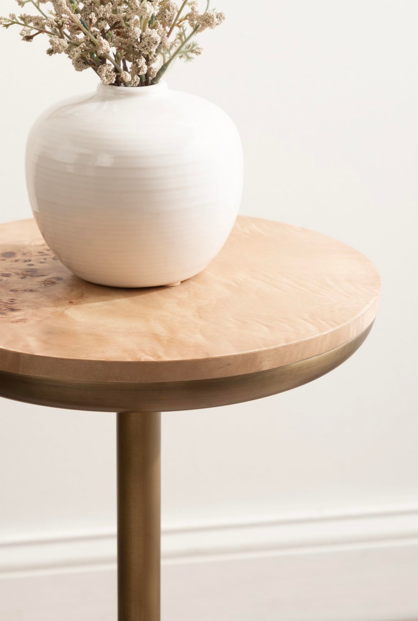 Kate and Laurel Xyler Modern Round Wood and Metal Drink Table, 10 x 10 x 24, Burlwood and Antique Brass, Transitional Pedestal Table for Use as Indoor Plant Stand or Living Room Decor Accent