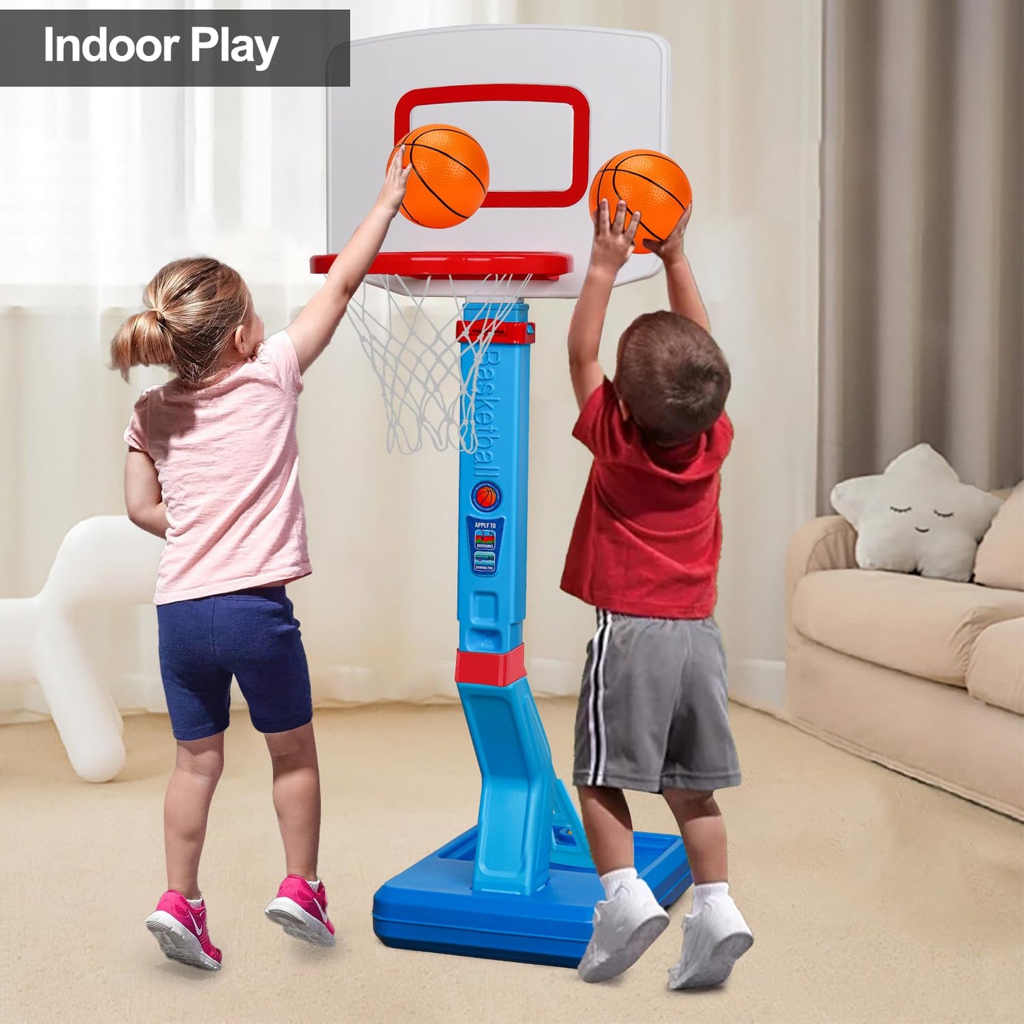 Toddler Basketball Hoop Indoor Mini Adjustable Basketball Goal with Ball Pump Outdoor Toys Backyard Game Outside Pool Basketball Toys for 3 4 Year Old Boy Girl Kid Toy Age 4-8 Birthday Gift