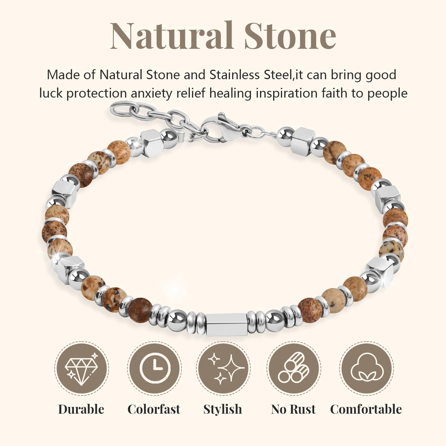 Stainless Steel Stone Adjustable Boho Stackable Womens Beaded Bracelets for Women Trendy Jewelry Stack Cute Health Dainty Waterproof Woman Ladies Colorful Bangle Women's Silver Link Bracelets for Women Non Tarnish A Bohemian Charm Silver Bead Bracelet for
