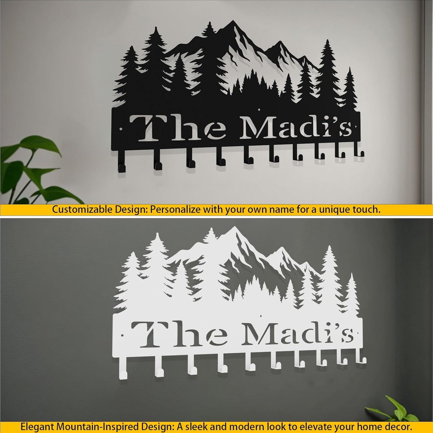 Custom Metal Key Rack Hooks, Personalized Key Holder for Wall, Forest, Mountain Theme Wall Decoration Hooks, Key Hanger Organizer for Living Room, Entryway, Bathroom, Kitchen Decor
