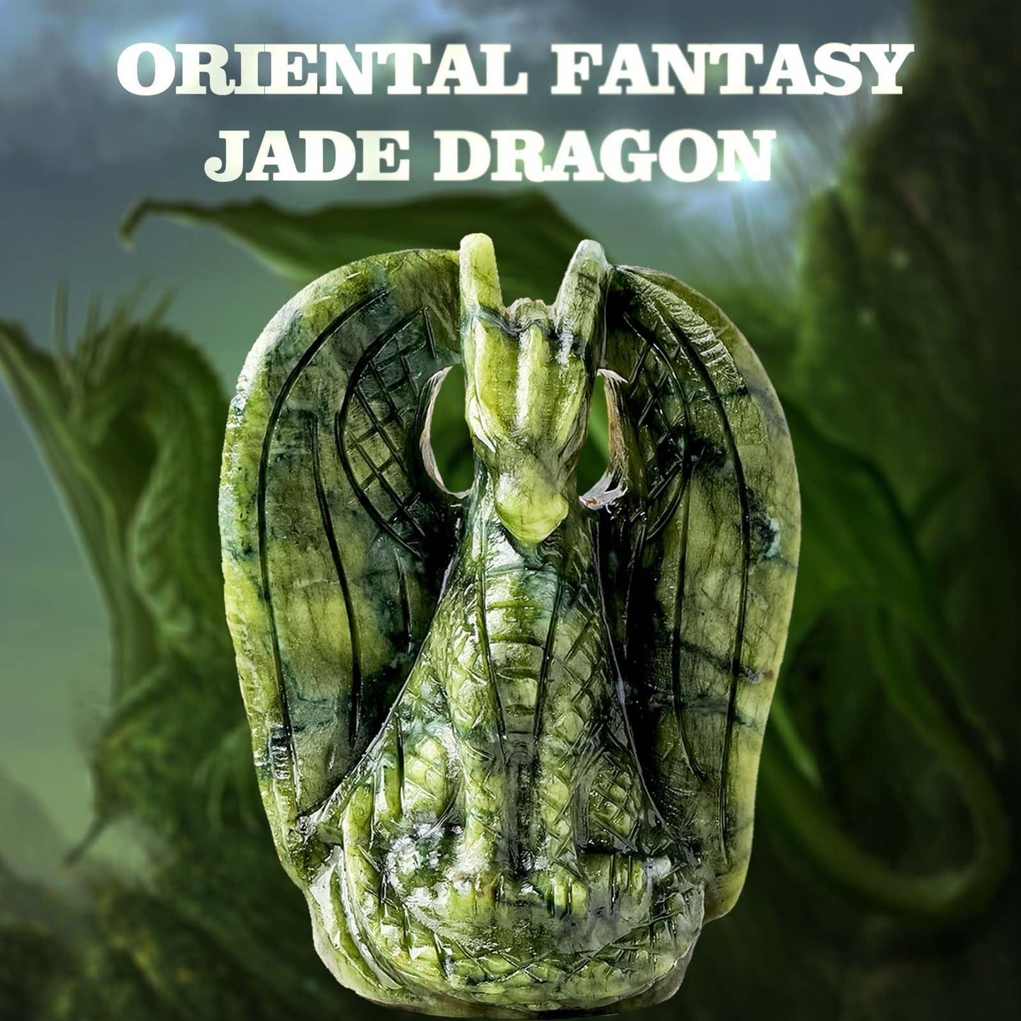 Apengshi Dragon Statue Natural Green Jade Crystal Animal Figurine, Decorative Collectible Sculpture for Home Office Desk Gift for Teen Men Women, for Gamers & Collectors(Classic Style)