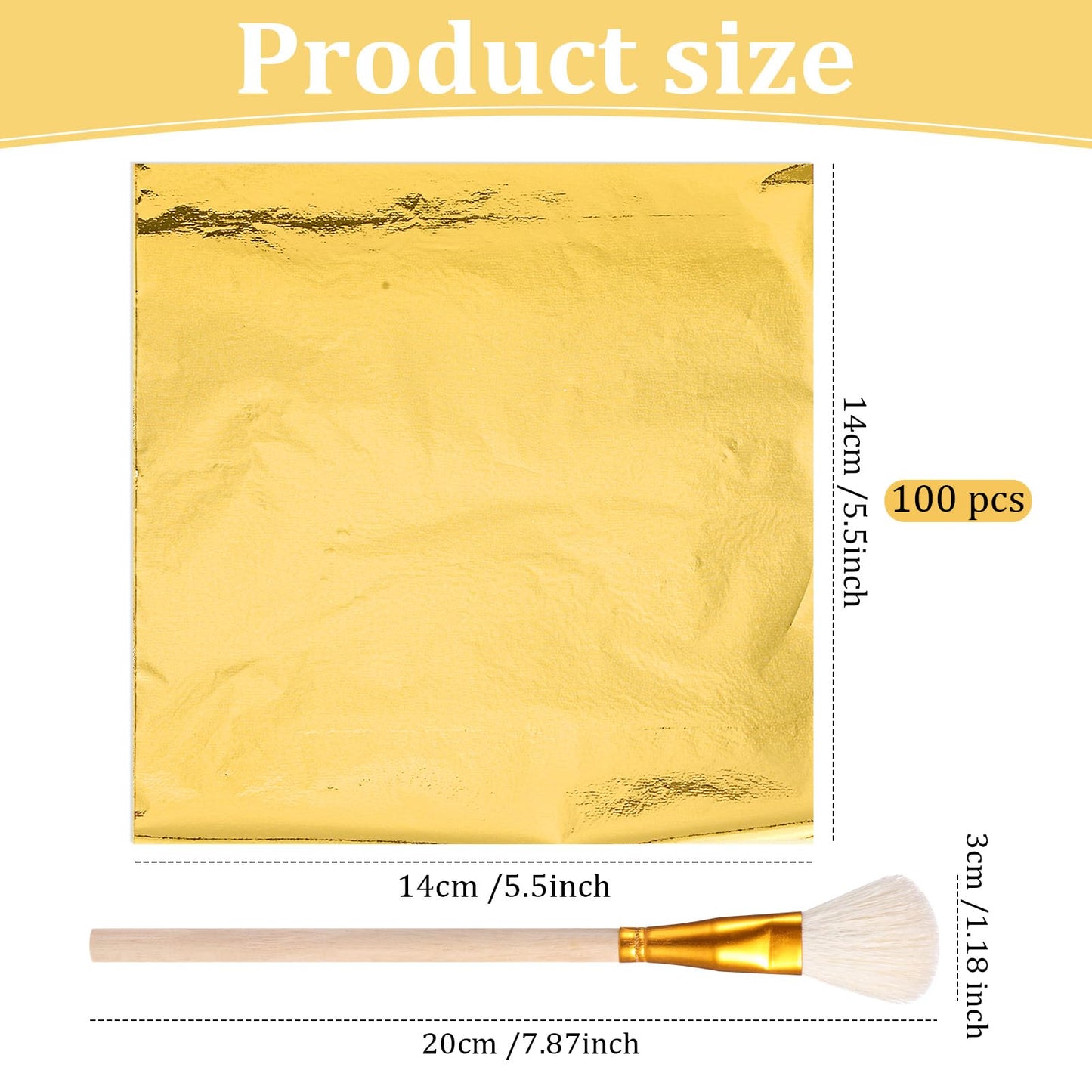 Cunhill 100 Pcs Gold Leaf Sheets for Art Foil Paper Leaf Art Foil Sheets Gilding Brush Thin Paper Craft for Painting Gilding Crafting Decoration,5.5 x 5.5 Inches (Karat Gold)