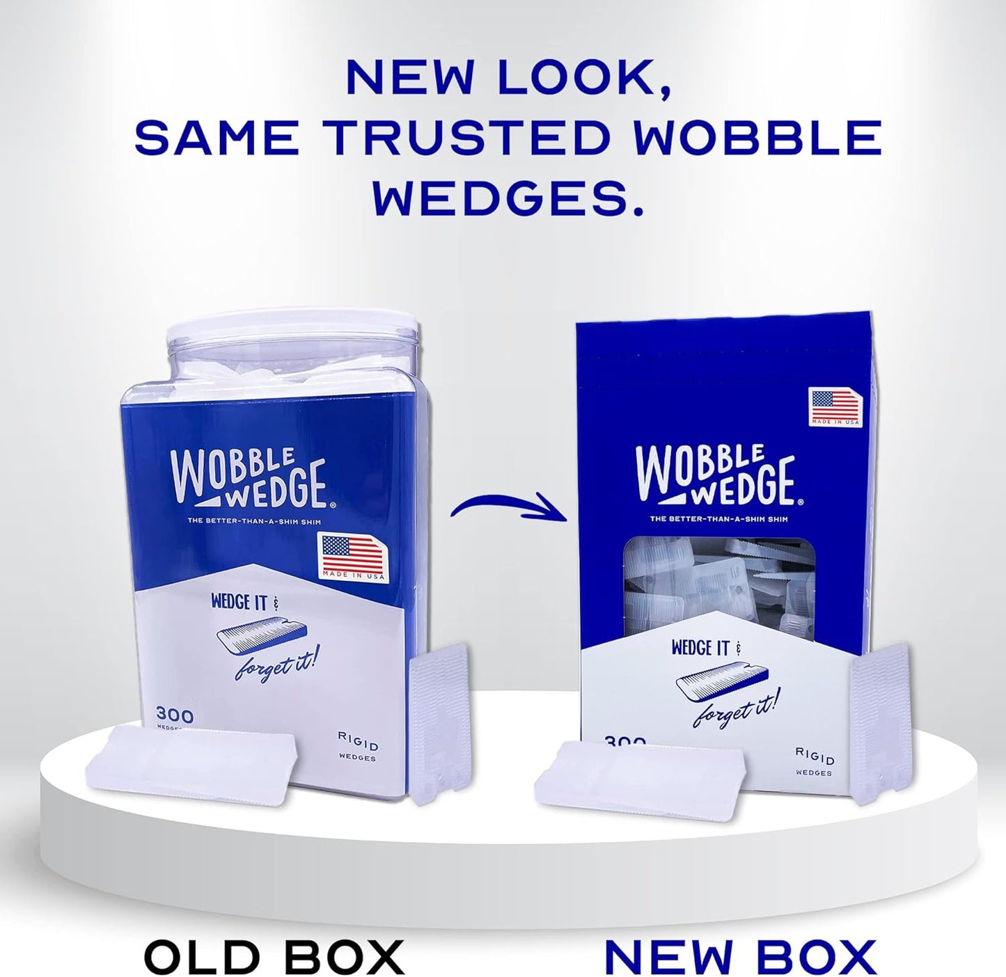 The Original Wobble Wedge Rigid Plastic Shims-MADE IN USA- Heavy-Duty Leveling Wedges for Furniture, Tables, Toilets, Home Improvement & Work Projects-Transparent Plastic Shim, Leveling Feet, 300 Pack
