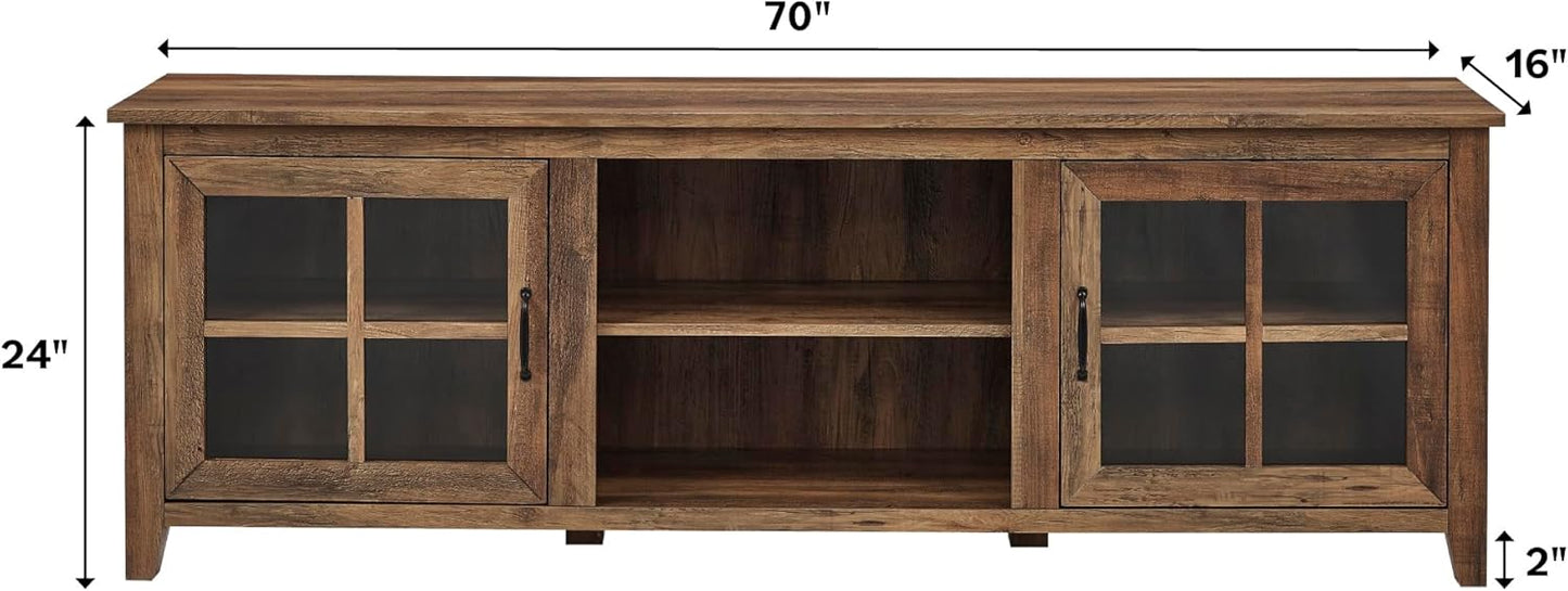 Walker Edison Portsmouth Classic 2 Glass Door TV Stand for TVs up to 80 Inches, 70 Inch, Rustic Oak