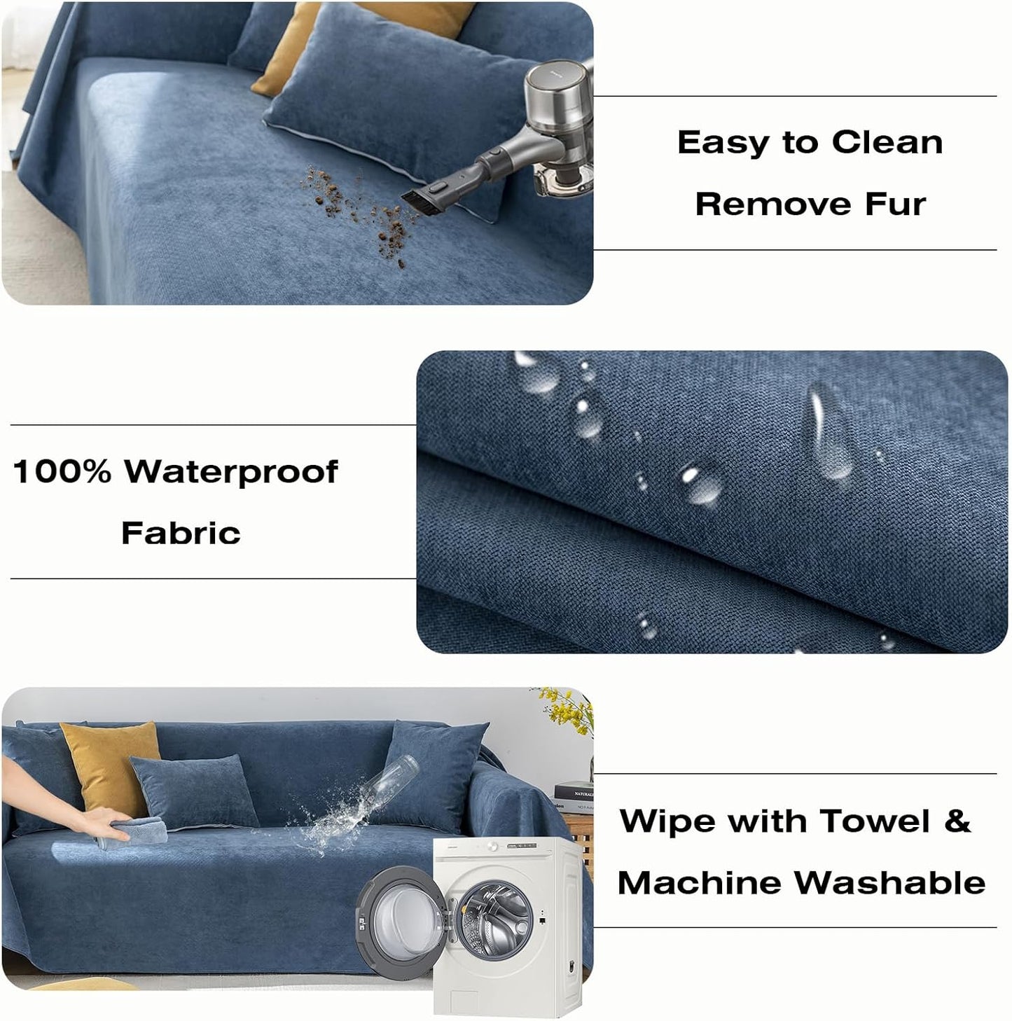 STACYPIK Waterproof Dark Blue Sofa Cover, Washable Couch Cover for 2 Cushion Couch, Anti-Slip Furniture Protector, Pet-Friendly Couch Cover for Pets and Kids, Loveseat Covers, Futon Cover-71X90IN
