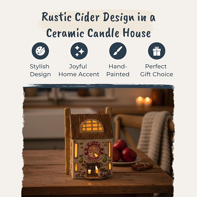 Blue Sky Clayworks The Old Cider Candle House, Ceramic, 5.5" L x 5" W x 7.75" H, Orchard Porch Glow