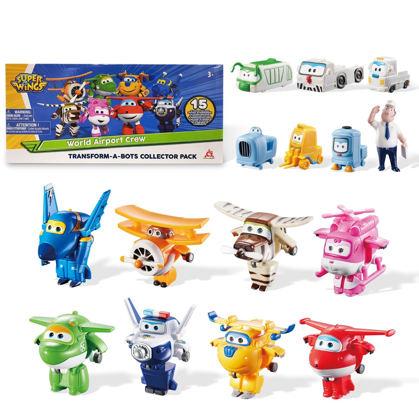 Super Wings Toys, Transformable Toys 2 Inch, Airplane Toy for Kids 3-5 Years Old, 15 Packs Transforming Jet Playset, Real Mobile Wheels, Birthday Party Supplies for Preschool Boys and Girls