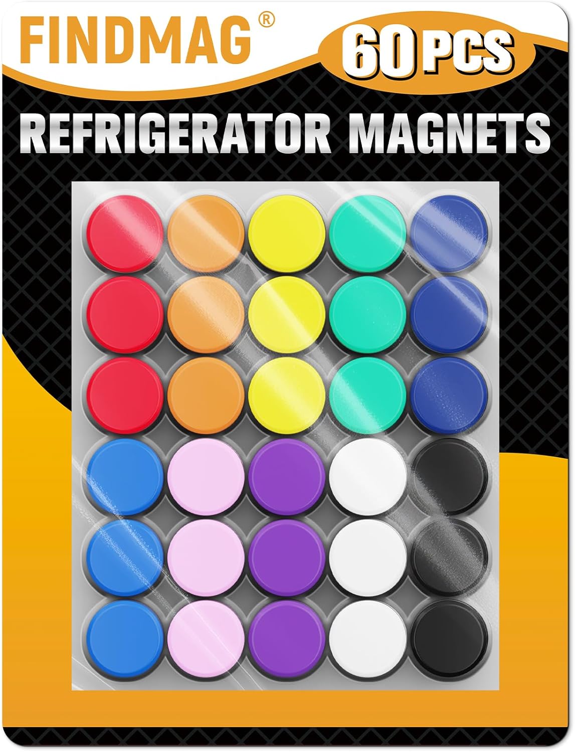 FINDMAG 60 Pack Fridge Magnets, Whiteboard Magnets, Dry Erase Board Magnet for Locker, Round Decorative Magnet, Small Colorful Refrigerator, 10 Colors